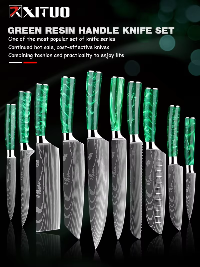 Kitchen Gadgets Green - XITUO 1-10 PCS Kitchen Knives Sets