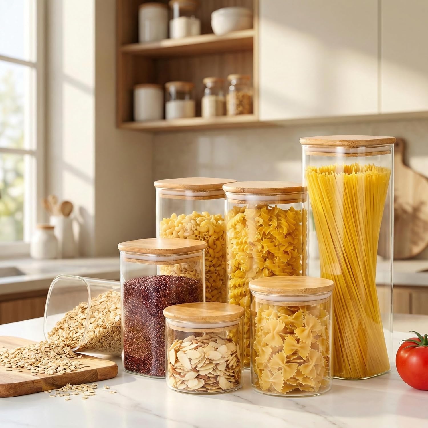 Square Glass Jars with Bamboo  - Food Storage Containers incelemesi ve fiyatı