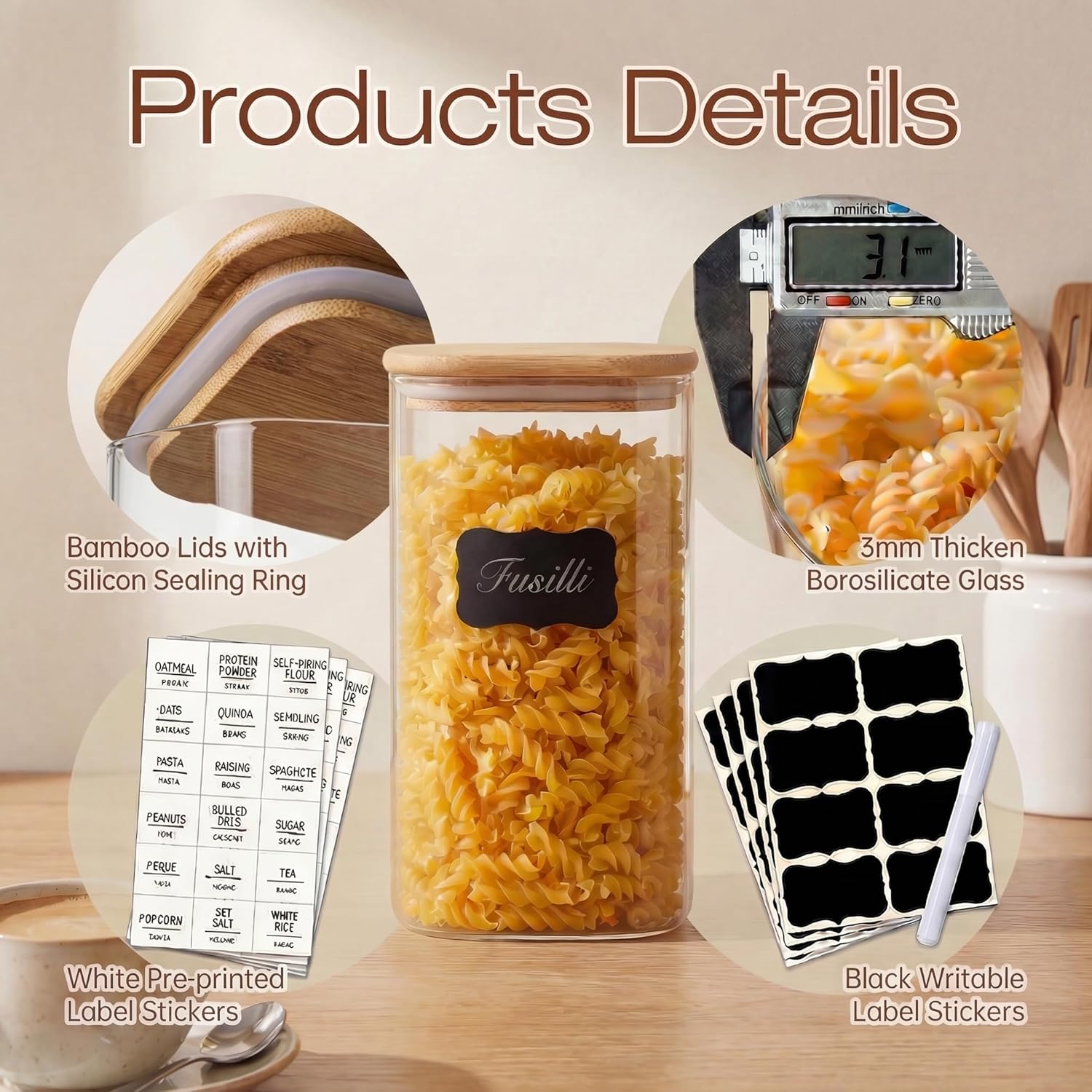 Square Glass Jars with Bamboo  - Food Storage Containers incelemesi ve fiyatı